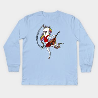 Unicorn Playing Violin Kids Long Sleeve T-Shirt